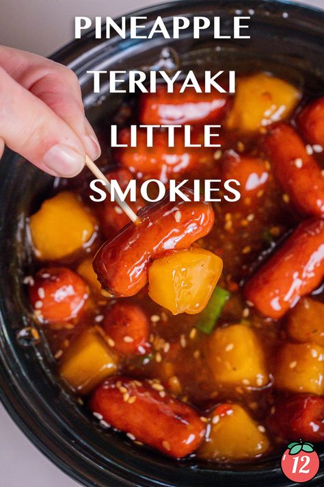 Pineapple Teriyaki Little Smokies | 12 Tomatoes Lol Smokies With Grape Jelly, Lit'l Smokies Recipes Crock Pot, Lil Smokies Instant Pot, Sweet Chili Smokies, Lil Smokie Appetizer Recipes, Barbecue Weenies Crockpot, Meatballs And Lil Smokies Crockpot Pineapple, Lil Smokies Appetizer Recipes, Cranberry Little Smokies