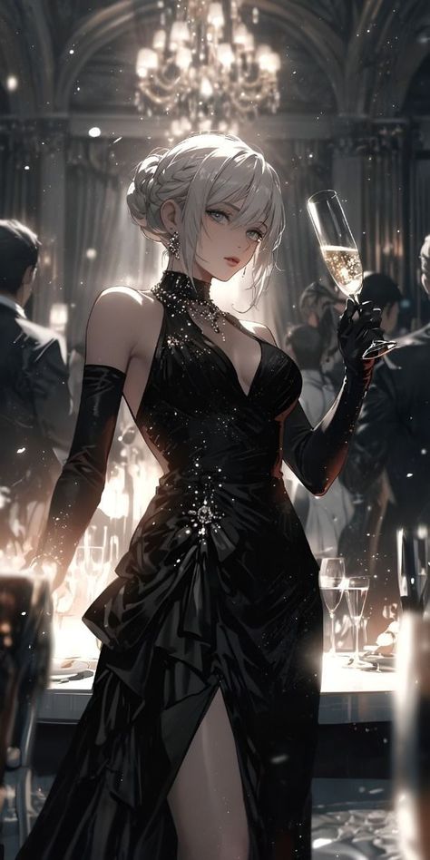 Concealment Art, Champagne Wallpaper, Spy Outfit, Spy Girl, Sparkling Champagne, Japon Illustration, Fashion Illustration Dresses, Anime Dress, Beautiful Dark Art