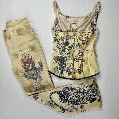 Archive / Vintage S/S 2003 Roberto Cavalli matching... - Depop Matching Tattoo, Vintage Outfit, Tattoo Set, Fashion Project, Dolce E Gabbana, Roberto Cavalli, Outfit Set, Fashion Killa, Couture Fashion