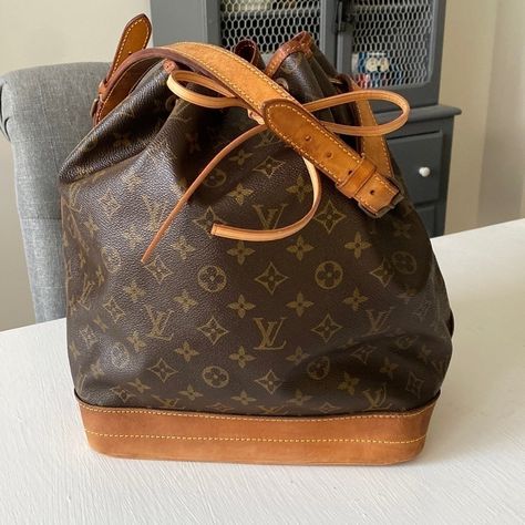 Louis Vuitton Noe Monogram Gm A Beautiful Vintage Bucket Bag! Condition: Discoloration, Watermarks, Wear And Scuffing, To All Trim, Handles, Corners & Bottom. Minor Cracking In The Leather Trim & Corners From Use And It's Age. Most Of The Cracks Have Been Repaired With Leather Adhesive And Dye To Prolong Its Durability And Life. No Tears Or Stains. She's Been Cleaned, Conditioned! Lv Monogram Canvas & Vachetta Look Beautiful. Bucket Bag Drawstring & Cinch Is Brand New! Lv Strap Is Beautiful & Ad Lv Bucket Bag, Louis Vuitton Noe Bag, Lv Multi Pochette, Louis Vuitton Bucket Bag, Louis Vuitton Mm, Louis Vuitton Dust Bag, Vintage Bucket, Louis Vuitton Artsy, Louis Vuitton Crossbody