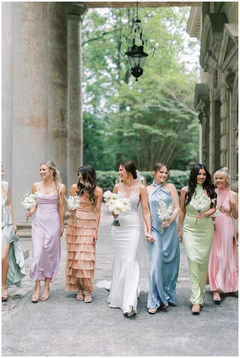 Uncommon Bridesmaid Dresses, Mismatched Bridesmaid Dresses Satin, Relaxed Bridesmaid Dresses, Satin Bridesmaid Dresses Mix Match, Spring Time Bridesmaid Dresses, Bridesmaid Dresses Spring Mismatched, Colorful Silk Bridesmaid Dresses, Mixmatch Bridesmaid Dresses, Bridesmaid Pick Their Own Dress