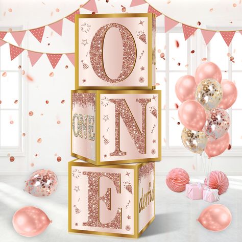 PRICES MAY VARY. [You Will Get] -3 Pcs pink rose gold 1st birthday balloon boxes, 11.8 inches cube, enough to decorate the 1st birthday party, Make great memories for you and your family! (Note: This set does not include balloons) [Miss Onederful] - The 1st birthday cardboard box is dominated by romantic pink rose gold, The bright diamonds "ONE" "1" and rose gold glitter "ONE" high-lighted the first bday party. Cake, gift box and other party patterns add more joy and sweet to your party. [Widely Onderful Girl Birthday Decor, Onederful Birthday Party Girl, 15th Birthday Decorations, Boxes Decoration, 30th Birthday Balloons, Birthday Boxes, 40th Birthday Balloons, Birthday Party Box, 50th Birthday Balloons