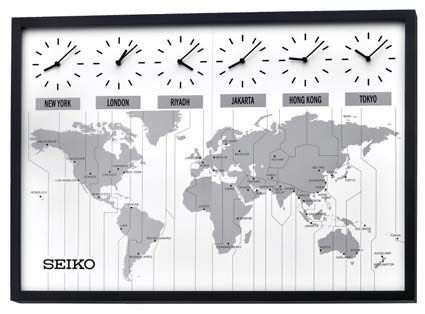 <p> <strong>Large World Time Zone Clock</strong> with a large map of the world and six time zone clocks spanning across the top will let you see what time it is in the cities of your choice across the world. There are 32 different printed city plates which are included with the clock and a blank one for a smaller city you may wish to display. A sati... Wall Clock Time Zones, Time Zone Map, Time Zone Clocks, World Time Zones, Miami Condo, Black Home Decor, Wooden Home Decor, World Clock, House Updates