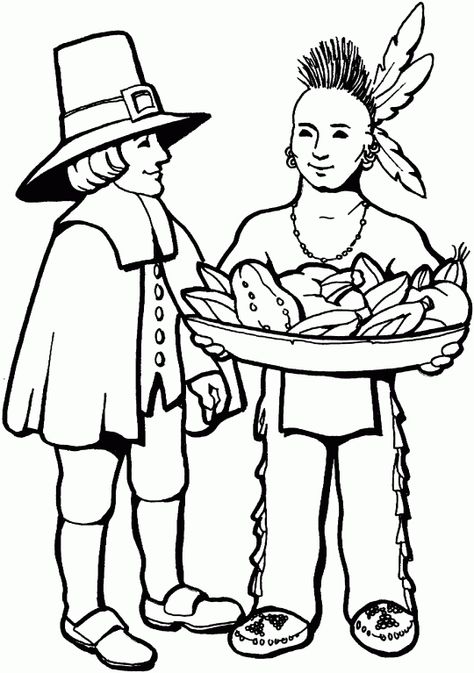 Pilgrim & Native American Native American Thanksgiving, Indian Thanksgiving, Winnie Poo, Thanksgiving Coloring Sheets, Free Thanksgiving Coloring Pages, Pilgrims And Indians, Turkey Coloring Pages, Thanksgiving Coloring, Thanksgiving Pilgrims