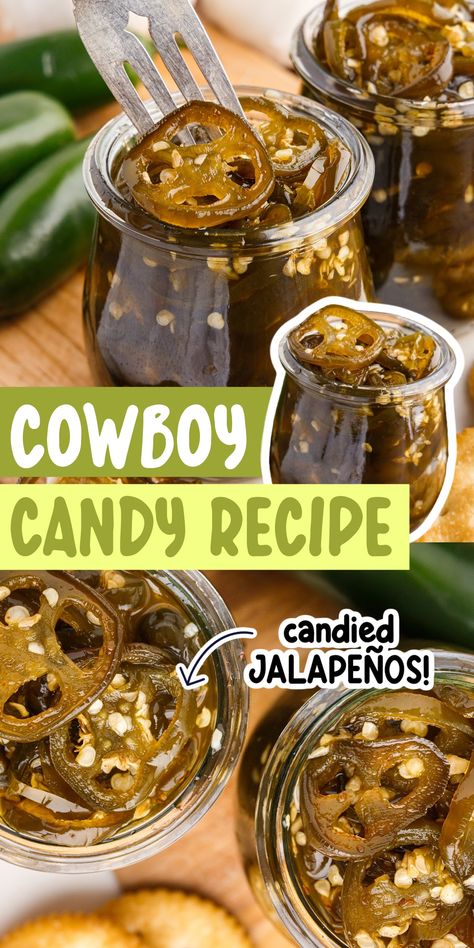 Easy candied jalapenos have the perfect balance of sweet and spicy at the same time, and are made with 6 simple ingredients. Candied Serrano Pepper Recipes, Hot And Sweet Jalapenos Recipe, Candied Jalapenos Cowboy Candy, Sweet Jalapeno Pickles, Ball Candied Jalapenos, Candy Jalapeno Canning, Sweet And Spicy Pickled Jalapenos, Canned Whole Jalapeno Recipes, Canned Candied Jalapenos