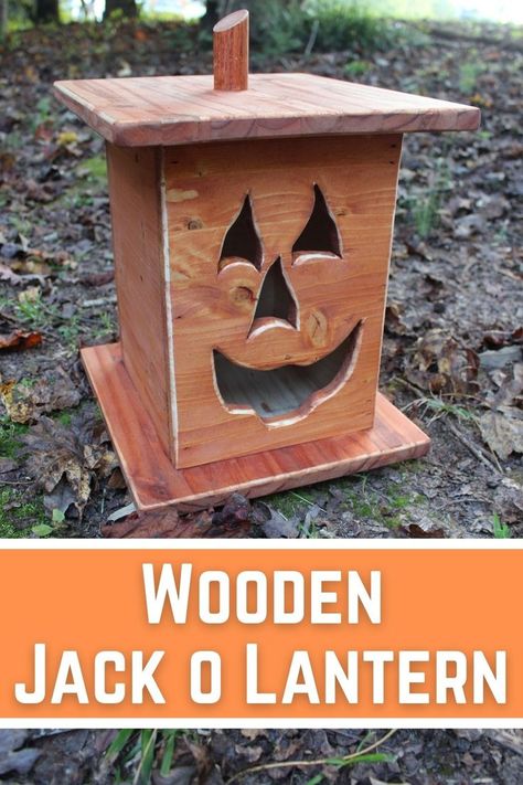 A fun scrap-wood project. Learn step-by-step how to make a simple wooden Jack O Lantern. Great for halloween. I put mine on my front porch. Woodworking Halloween Projects, How To Make Wooden Lanterns, Wood Pumpkins Diy Front Porches, Wooden Pumpkin Lanterns Diy, Wooden Pumpkins Diy How To Make, Halloween Wood Lanterns Diy, How To Make Wooden Pumpkins, Wood Pumpkin Lanterns Diy, Diy Wooden Jack O Lantern