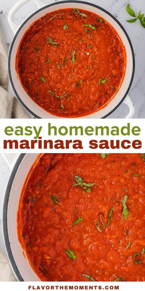 Homemade Marinara Sauce is thick, rich and so fresh tasting because there are no artificial flavors or preservatives! It takes just 5 minutes of prep, utilizes a handful of pantry staples, and it's ready in about 30 minutes! #marinara #easyrecipes #glutenfree Marinera Sauce Recipe, Fresh Tomato Marinara Sauce, Easy Homemade Marinara Sauce, Italian Sauce Recipes, Fresh Basil Recipes, Fresh Herb Recipes, Easy Marinara Sauce, Homemade Marinara Sauce, Marinara Sauce Recipe