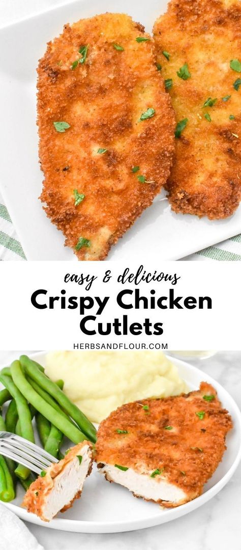 Best Fried Chicken Cutlets, Breaded Chicken Recipes Panko, Best Chicken Breading Recipe, Fried Chicken Recipe Panko, Breaded Turkey Cutlet Recipes, Chicken Cutlets Panko, Easy Crispy Chicken Recipes, Breadcrumb Fried Chicken, Meals With Breaded Chicken