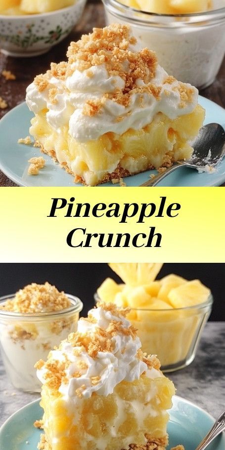 #Pineapple Crunch Delight: A sweet and tangy pineapple dessert with a crunchy topping that is sure to be a crowd-pleaser. Perfect for any occasion. Pineapple Coconut Deserts, Coconut Pineapple Dessert Recipes, Pineapple Crunch Desserts, Fresh Pineapple Desserts, Pineapple Crumble Recipe, Pineapple Desert Ideas, Can Pineapple Recipes Desserts, Fish Fry Dessert Ideas, What To Do With Fresh Pineapple