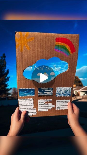 Mama Now What on Instagram: "DIY Cloud Spotter ⛅️ 

Teach your kids how to identify clouds with this fun DIY project! 

Cut a cloud shape from cardboard, glue on cloud facts, and head outside to identify clouds through the cutout ☁️

Did you know there are over 100 different types of clouds???
☁️ 🌩️⛈️🌦️🌤️

Cut out a cloud shape from cardboard
Decorate the cardboard 
Glue on cloud facts
Head outside and hold up your cloud spotter to identify clouds! 

Turn sky-watching into an exciting adventure! 

Who is ready for Spring? 

#cloudspotter #cloudspotterdiy #kidsdiyproject #sciencecloudspotter #thecloudspotter" Sky Watch, Diy Clouds, Cloud Shapes, Cool Diy Projects, Glue, Arts And Crafts For Kids, Did You Know, Fun Diys, Art For Kids