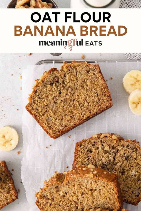 Oat Flour Banana Bread Banana Oat Flour Bread, Oat Banana Bread Recipe, Banana Bread With Oat Flour Recipe, Oat Flour Banana Bread Recipe, Oat Flour Banana Bread Muffins, Banana Bread Recipe Oat Flour, Banana Bread With Oats Instead Of Flour, Banana Bread With Oat Flour, Banana Oat Bread Gluten Free