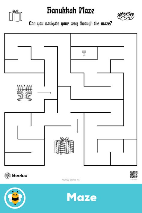 Easy hanukkah-themed maze for kids ages 3 and up Hanukkah Printables, Coloring Pages Color By Number, Maze For Kids, Hanukkah For Kids, Mazes For Kids, Free Printable Activities, Crafts And Activities For Kids, Word Searches, Festival Of Lights