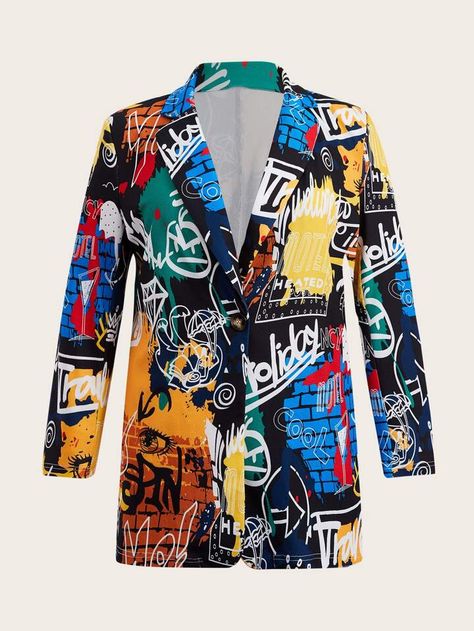 Upcycle Coat, Painted Blazer, Graffiti Clothing, Blazer Plus Size, Black White Blazer, Upcycle Clothes Diy, Plus Size Blazer, Plus Size Suits, Shein Icon