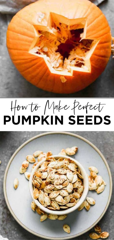 A bowl of perfectly roasted pumpkin seeds seasoned for a crunchy, healthy snack. Gourd Garden, Easy Pumpkin Seeds, Pumpkin Seed Recipes Roasted, Pumpkin Seed Recipe, Perfect Pumpkin Seeds, Spicy Pumpkin Seeds, Pumpkin Seeds Baked, Pumpkin Seeds Recipe, Healthy Snack For Kids