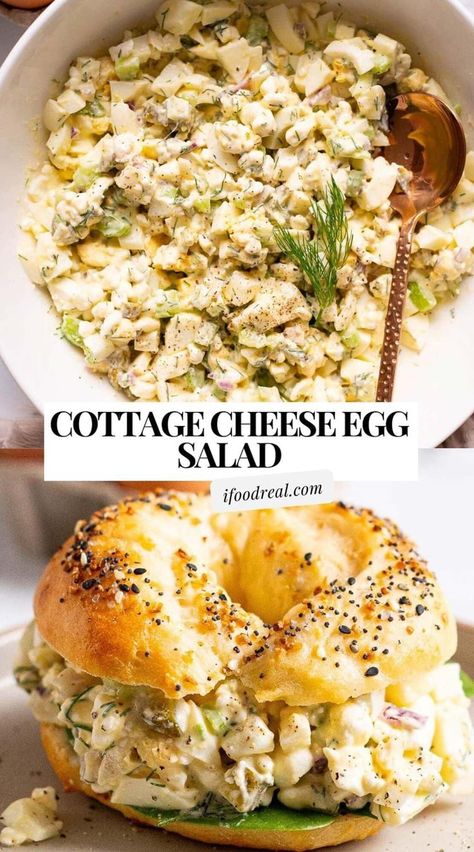 Creamy Cottage Cheese Egg Salad without mayo or yogurt, ready in 30 minutes, and packed with 11 grams of protein. Perfect for sandwiches or dipping! Egg Salad Keto, Cottage Cheese Egg Salad, Egg Salad Without Mayo, Keto Egg Salad, Cottage Cheese Recipes Healthy, Cottage Cheese Salad, Healthy Egg Salad, Healthy Breakfast Sandwich, Salad Keto