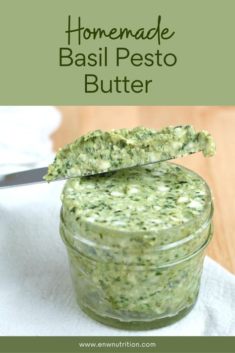 This Homemade Basil Pesto Butter recipe is easy to make and requires just two ingredients - fresh basil pesto and creamy butter. In just 5 minutes, you can create a delicious flavored butter that pairs perfectly with a wide variety of dishes. Pesto Butter Recipe, Basil Pesto Butter, Lemon Basil Butter, Pesto From Dried Basil, Basil Butter Recipe, Recipes Using Pesto, Pesto Butter, Basil Pesto Recipe Nut Free, Basil Pesto Recipe Without Pine Nuts