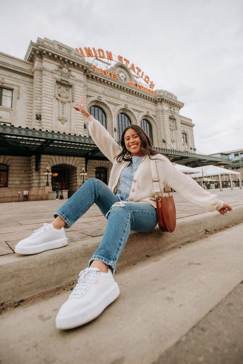 Denver Vacation Outfits, Denver Picture Ideas, Denver Colorado Aesthetic Summer, Union Station Denver Photoshoot, Denver Photo Shoot Locations, Union Station Photoshoot, Denver Colorado Photography, Denver Colorado Aesthetic Outfits, Denver Colorado Outfits