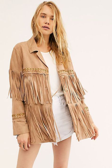 STYLECASTER | fringe | fringe dress | fringe earrings | fringe clothing | fringe fashion | fringe jacket | fringe outfit | fringe dress | Fringe Jacket Outfit, Tassel Jacket, Fringe Clothing, Crystal Wedding Dress, Free People Jacket, Fringe Jacket, American Clothing, Suede Fringe, Embroidered Jacket