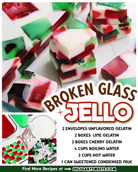 Broken Glass Jello has colorful cubes of Jell-o combined with a creamy gelatin mixture to create a beautiful design. An easy holiday Christmas dessert you can make ahead of time! Cathedral Jello Recipe, Stained Glass Jello Recipe, Recipes Using Jello Powder, Jello Snowballs, Christmas Jello Mold, Broken Glass Jello Recipe, Mosaic Jello, Finger Jello Recipe, Stained Glass Jello