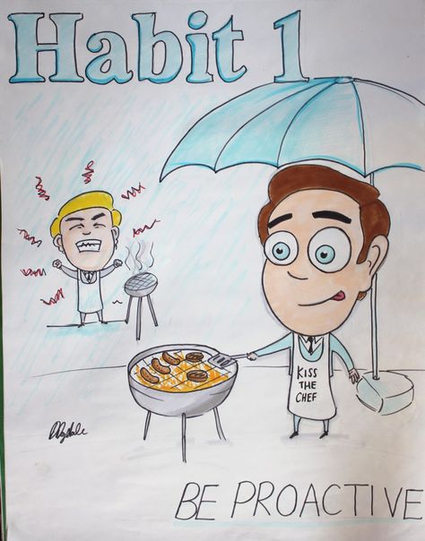 Habit 1 - Be Proactive - The Seven Habits of Successful people sketches by Dugdale Designs for Sensei UKE Unhealthy Habits Drawing, Drawing Unhealthy Habits, Be Proactive Habit 1 Activities, Habit 1 Be Proactive, 7 Habits Posters, The Leader In Me 7 Habits, People Sketches, Habit 1, Be Proactive