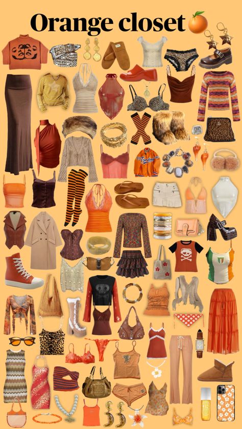 Orange closet aesthetic y2k outfit ideas #style #styleinspo #2000s #y2k #aesthetic #pinterest #fashion #fashioninspo #orange #explore #fyp #outfitinspo Orange Closet, 2000s Y2k Aesthetic, Aesthetic Y2k Outfits, Autumn Color Palette Fashion, Aesthetic Outfits Y2k, Summer Outfits Y2k, Closet Aesthetic, Y2k Outfit Ideas, Orange Tees