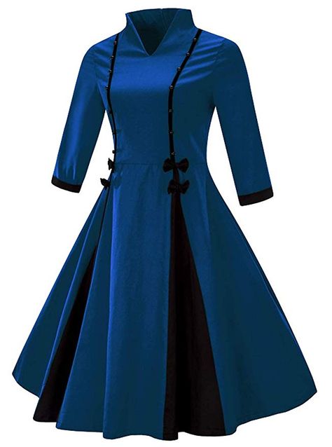 VERNASSA 50s Retro Vestidos, Vintage 3/4 Manga Audrey Retro Cinturón Retro 1950s Partido Cocktail Rockailly Swing Dress: Amazon.es: Ropa y accesorios Gaun Peplum, Blue Plus Size Dresses, Vintage Dress 60s, Robes Vintage, Christmas Outfits Women, Modern Chinese, Womens Vintage Dresses, Vestidos Vintage, Patchwork Dress