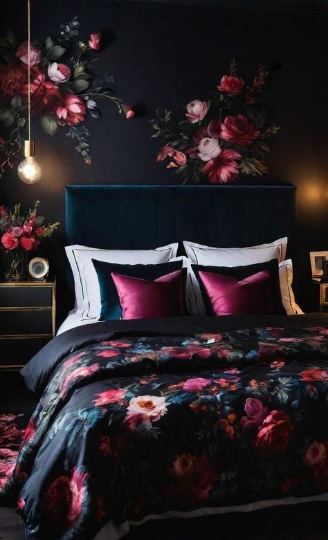 Moody Feminine Bedroom, Modern Romantic Bedroom, Girly Interior, Feminine Bedroom Ideas, Feminine Bedroom Design, Astronomy Tower, Dark Romantic Bedroom, Dark Feminine Bedroom, Bedroom Girly