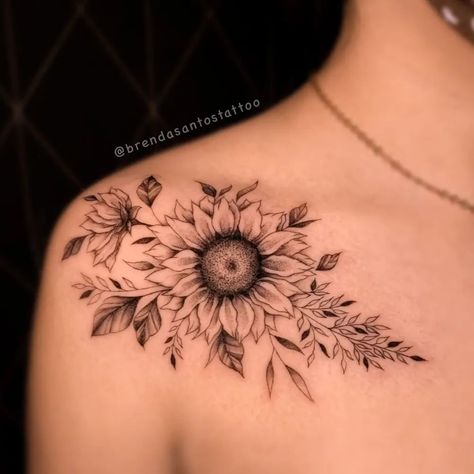 https://www.instagram.com/p/Cbsn2ZruT0e/?utm_medium=share_sheet I Am Because You Are Tattoo, Sunflower Tattoo Shoulder, Upper Arm Tattoos, Sunflower Tattoos, Shoulder Tattoos For Women, Collar Bone Tattoo, Collar Bone, Tattoo Feminina, Sunflower Tattoo