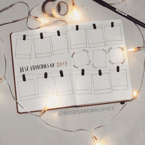 Journal Polaroid Ideas, Bujo Memories Page, Journal Ideas Memories, Polaroid Journal Ideas, Year In Review Bullet Journal, Year In Polaroids, Memories Journal Ideas, Memory Journal Ideas, Bujo Polaroid