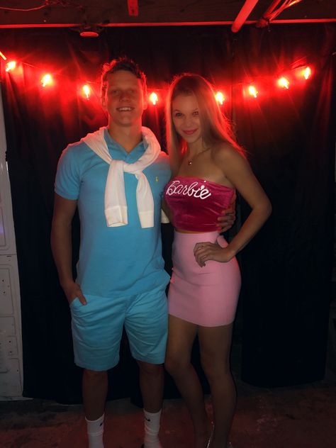 Ken Party Outfit, Barbie Couple Outfit Ideas, Barbie And Ken Halloween Outfits, Ken Outfits Halloween, Halloween Couple Costumes Barbie And Ken, Black Barbie And Ken Costume Couple, Barbie And Ken Inspired Outfits, Ken Looks Barbie, Barbie And Ken Spirit Day