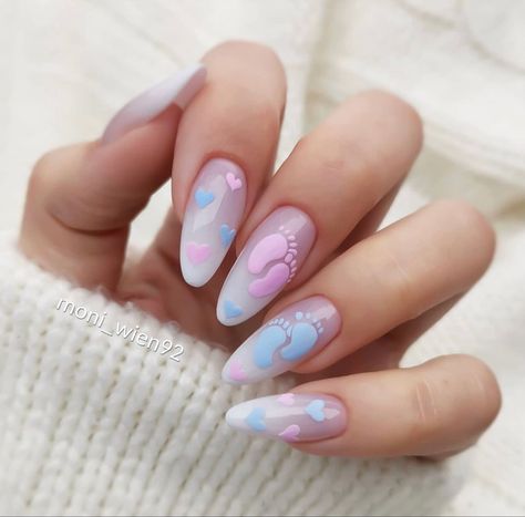 Baby Nail Art, Gender Reveal Nails, Baby Shower Nails, Idee Babyshower, Nagellack Trends, Spring Acrylic Nails, Long Acrylic Nail Designs, Baby Nails