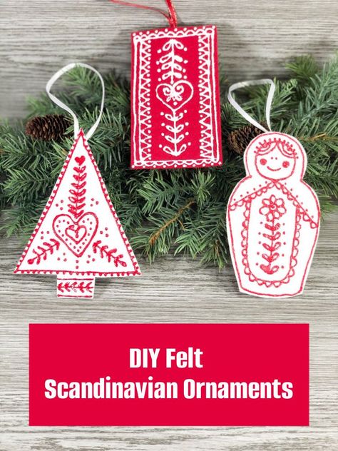 I just love the simple but colorful style that is common to Scandinavian decorations. I had a friend who was from Denmark when I was little and I was always in awe of her Christmas decor. Now, I’m making my own Felt Scandinavian Ornaments. Swedish Ornaments Diy, Scandinavian Christmas Ornaments Diy, Scandinavian Felt Christmas Ornaments, Scandinavian Ornaments Diy, Scandi Crafts, Scandinavian Christmas Crafts, Scandinavian Christmas Diy, Scandinavian Tree, Scandinavian Ornaments