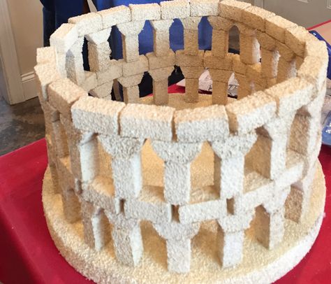 Roman Colosseum-Foam base and Styrofoam Project Bricks from craft store. Ancient Rome Kids Projects, Roman Project, Ancient Rome Kids, Ancient Rome Projects, Roman Arch, Roman Colosseum, Rustic Fire Pits, Modern Fire Pit, Rome Antique