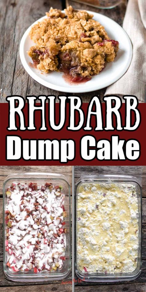 Rhubarb Dump Cake, Easy Rhubarb Recipes, Rhubarb Desserts Recipes, Rhubarb Dump Cakes, Dump Cake Recipe, Super Easy Desserts, Rhubarb Desserts, Rhubarb Crisp, Rhubarb Cake