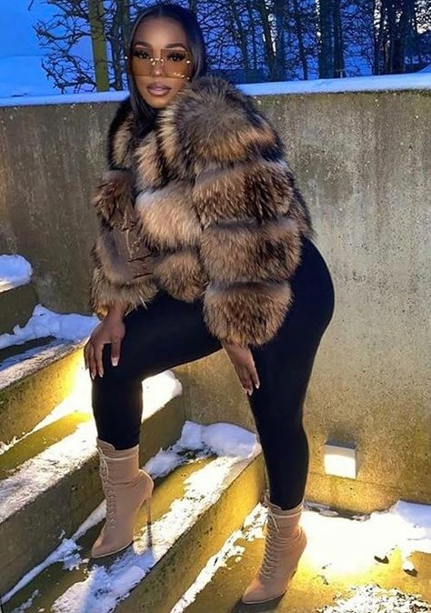 DericaNicole's Amazon Page Fur Heels Outfit Black Women, Colorado Outfits Black Women, Fur Top Outfit Black Women, Winter Clubbing Outfit Black Woman, Fur Coat Outfit Black Women, Ski Trip Outfit Black Women, Fur Coat Outfit Baddie, Brown Fur Boots Outfit, Winter Birthday Fits