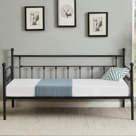 Amazon.com: VECELO Twin Size Daybed Frame Metal Steel Slat Support with Headboard Sofa Bed Platform for Living Room, Guest Room, Easy Assembly, Black : Home & Kitchen Iron Daybed, Day Bed Frame, Daybed Frame, Twin Daybed With Trundle, Twin Daybed, Metal Daybed, Twin Mattress Size, Daybed With Trundle, Twin Bed Frame