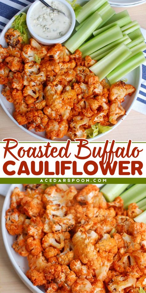 Score big with the BEST Game Day recipes! Try this crispy, creamy, healthy, and easy appetizer recipe for a crowd. It’s the ultimate buffalo cauliflower recipe that everyone will love! Perfect for snacking during the big game. Healthy Versions Of Junk Food, Cheap Healthy Appetizers For Party, Veggie Game Day Recipes, Veggie Football Party Food, Superbowl Party Food Ideas Entertaining, Easy Protein Appetizers, Easy Healthy Dips And Appetizers, Game Day Healthy Food, Paleo Football Snacks