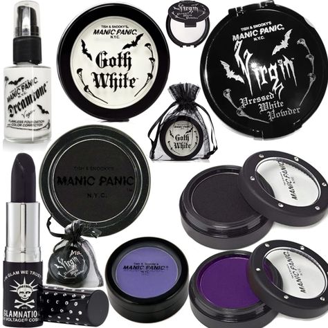 Just in at Ipso Facto just in time for Halloween are Manic Panic cosmetics including black lipstick, eyeshadow, white liquid foundation, white powder and white cream to powder makeup. Get yours' today at www.ipso-facto.com and our Fullerton CA store (517 N. Harbor Blvd.) Open Sun/Mon 2-6 pm and Tues-Sat 11-7. Visit us soon and get your gothic, darkfashion, gothicaesthetic, gothicfashion, darkfashionstyle, goth fix! Goth Eye Makeup, Powder Lipstick, White Liquid, Lipstick Eyeshadow, Alt Makeup, Black Lipstick, Emo Makeup, Dope Makeup, Make Up Inspo