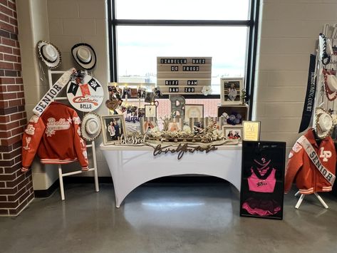 Senior Cheer Night Table Display, Cheer Senior Table, Senior Night Tables, Senior Night Table Display Music, Senior Table Ideas Sports, Senior Night Gym Decorations Volleyball, Cheer Senior Night Table Didplay, Senior Tables, Senior Table Ideas