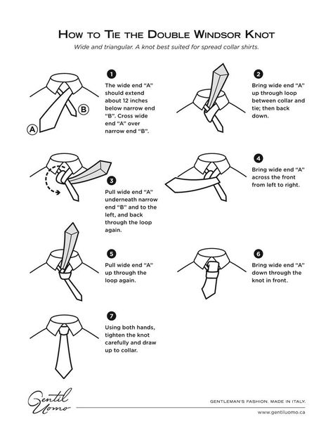 How to tie the double Windsor knot Tie A Windsor Knot, Double Windsor Knot, Tie A Tie Easy, Double Windsor, Half Windsor, Gentlemen's Guide, Visual Note Taking, Windsor Knot, Neck Tie Knots