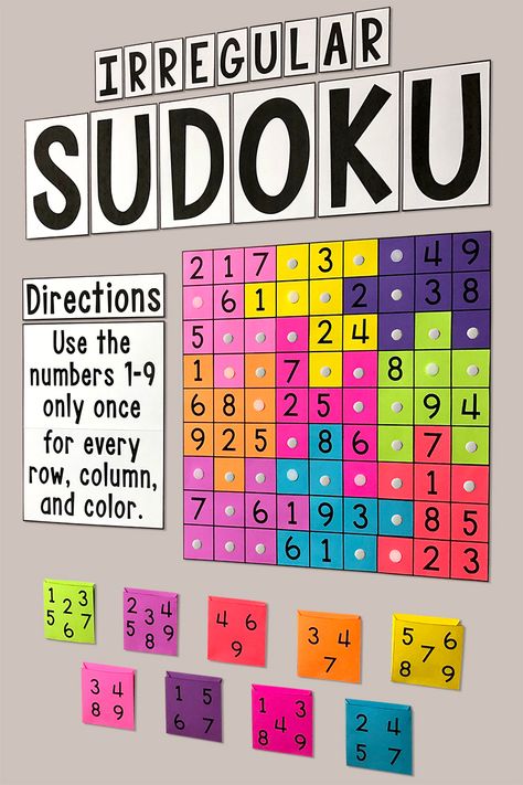 My Math Resources - Sudoku Interactive Bulletin Board Set Interactive Math Bulletin Boards Middle School, Interactive Learning Boards, Suduko Bulletin Board, Sudoku Bulletin Board, Math Interactive Bulletin Boards, Math Board Ideas, Elementary Math Classroom Decorations, Interactive Bulletin Boards Elementary, Interactive Bulletin Board Ideas