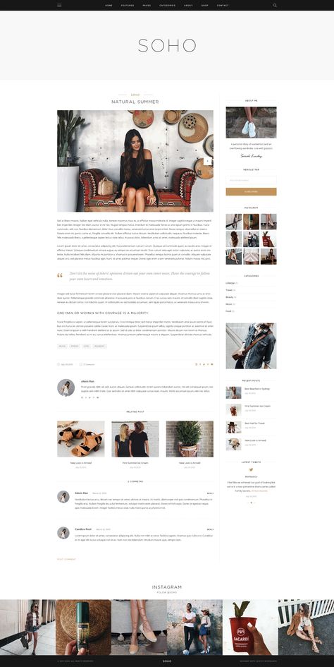 SOHO - Personal Blog PSD Template for Travelers and Dreamers #Blog, #Personal, #SOHO, #PSD Website Design Minimalist, Webpage Design Layout, Web Design Inspiration Layout, Blog Template Design, Blog Post Layout, Blog Post Design, Fashion Web Design, Blog Post Template, Email Newsletter Design