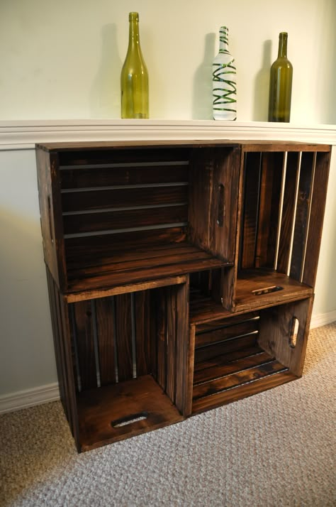 Wooden Crate Bookcase - "build" them double high and use them in the living room for books and knick knacks. Wood Crate Shelves, Crate Bookcase, Do It Yourself Decoration, Diy Wooden Crate, Crate Bookshelf, Bookcase Diy, Crate Shelves, Wine Crate, Wood Crates