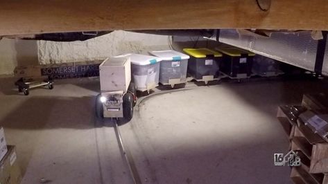 Crawl Space Storage Organization, Crawl Space Organization Ideas, Crawlspace Storage Solutions, Crawl Space Ideas Storage, Attic Storage Ideas Low Ceilings, Crawl Space Storage Ideas, Crawl Space Organization, Crawlspace Ideas, Crawl Space Ideas