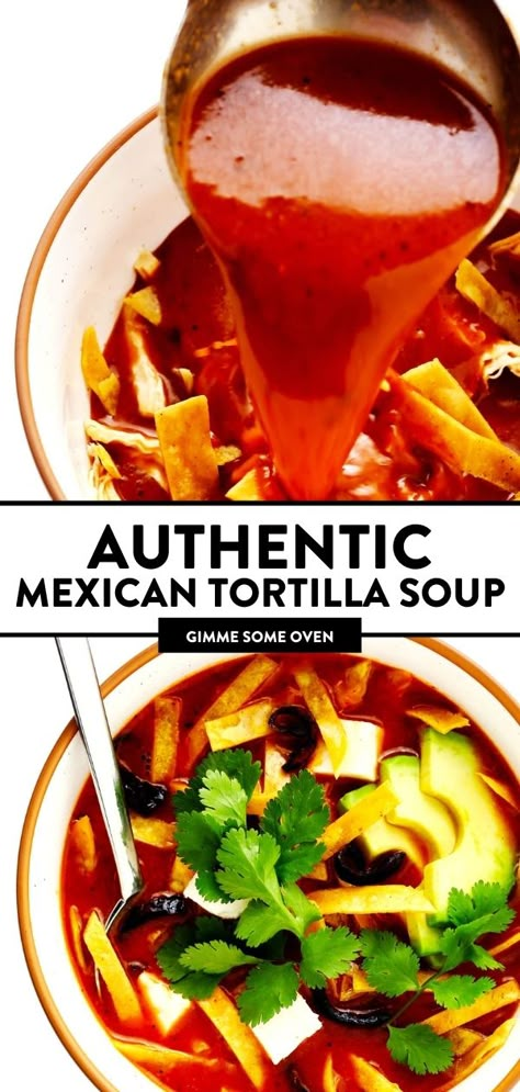 Traditional Chicken Tortilla Soup, El Chico Tortilla Soup, Authentic Chicken Tortilla Soup Mexico, Traditional Tortilla Soup, Mexican Broth Soup, Soup Azteca, Authentic Mexican Tortilla Soup, Dried Ancho Chile Recipes, Chicken Tortilla Soup Authentic