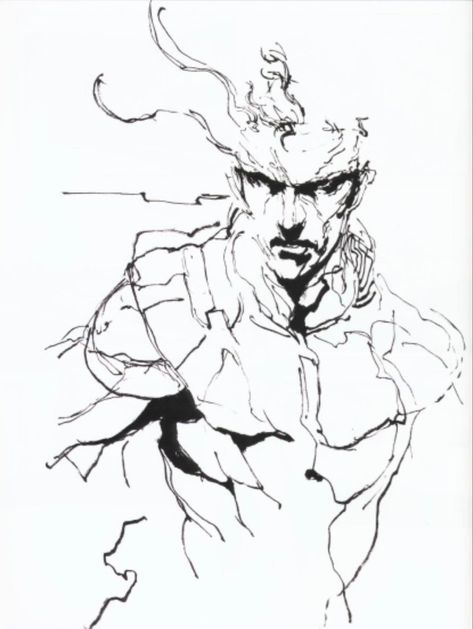 Pencil Reference, Snake Sketch, Yoji Shinkawa, Metal Gear Solid Series, Metal Gear Series, Snake Illustration, Solid Snake, Metal Gear Rising, Gear Art