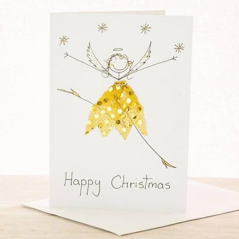 Angel Cards Handmade, Angel Christmas Cards, Best Christmas Cards, Fairy Christmas, Angel Christmas Tree, Fun Christmas Cards, Angel Card, Stamped Christmas Cards, Simple Christmas Cards