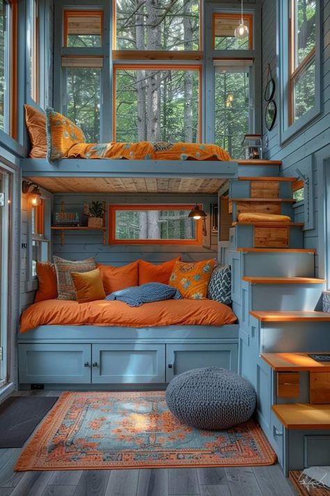 Compact Sofa, Shed To Tiny House, Multifunctional Space, Tiny House Inspiration, Tiny Spaces, Tiny House Interior, Bunk House, Tiny House Cabin, Tiny House Living