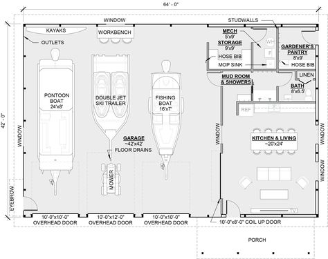 Boat Storage Buildings & Garages | Metal Small Vehicle Storage Boat Shed Storage, Boat Garage Ideas, Building A House Cost, Garage Building Plans, Garage Shop Plans, Boat Garage, Metal Shop Building, Residential Garage, Wall Storage Systems