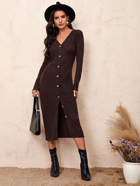 Ribbed Dress, Womens Knit Dresses, Ribbed Knit Dress, Ribbed Dresses, Shein Style, How To Style, Women Dresses, Winter Wardrobe, Amazing Products